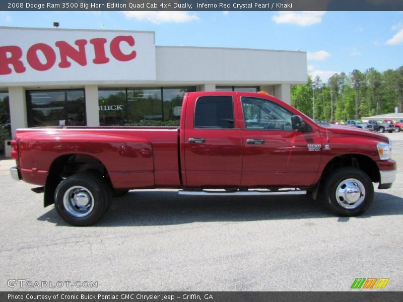 Inferno Red Crystal Pearl / Khaki 2008 Dodge Ram 3500 Big Horn Edition Quad Cab 4x4 Dually
