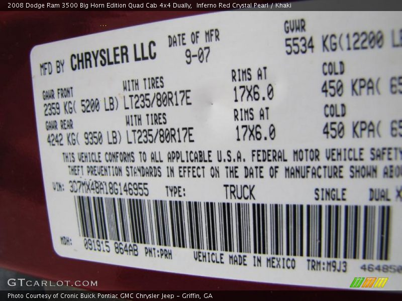 Inferno Red Crystal Pearl / Khaki 2008 Dodge Ram 3500 Big Horn Edition Quad Cab 4x4 Dually