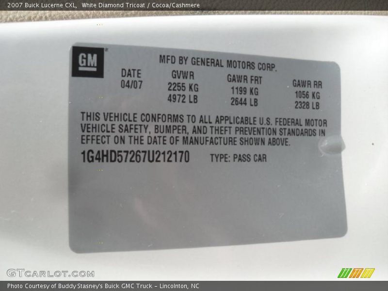 White Diamond Tricoat / Cocoa/Cashmere 2007 Buick Lucerne CXL