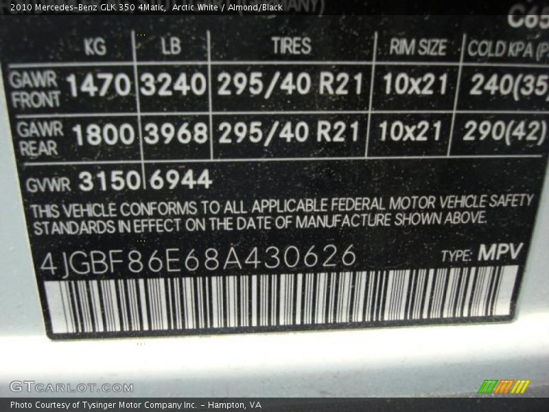 Arctic White / Almond/Black 2010 Mercedes-Benz GLK 350 4Matic