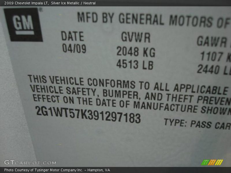 Silver Ice Metallic / Neutral 2009 Chevrolet Impala LT