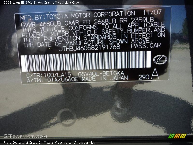 Smoky Granite Mica / Light Gray 2008 Lexus ES 350