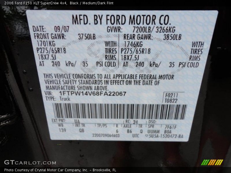 Black / Medium/Dark Flint 2008 Ford F150 XLT SuperCrew 4x4