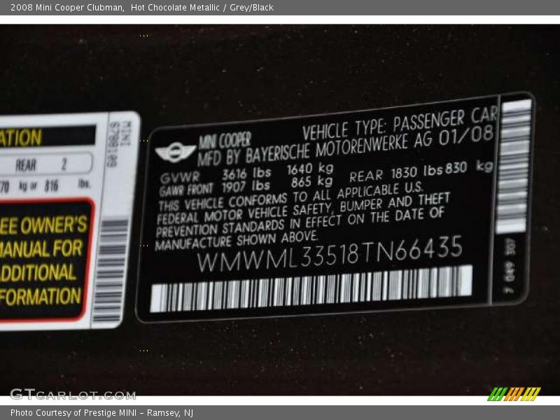 Hot Chocolate Metallic / Grey/Black 2008 Mini Cooper Clubman