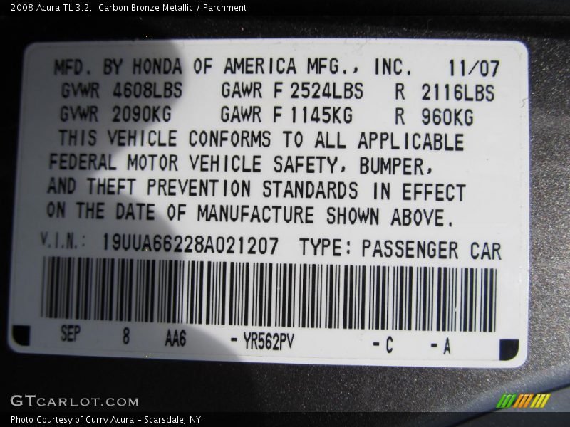 Carbon Bronze Metallic / Parchment 2008 Acura TL 3.2