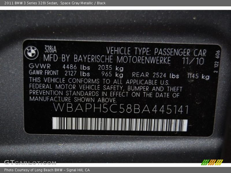 Space Gray Metallic / Black 2011 BMW 3 Series 328i Sedan