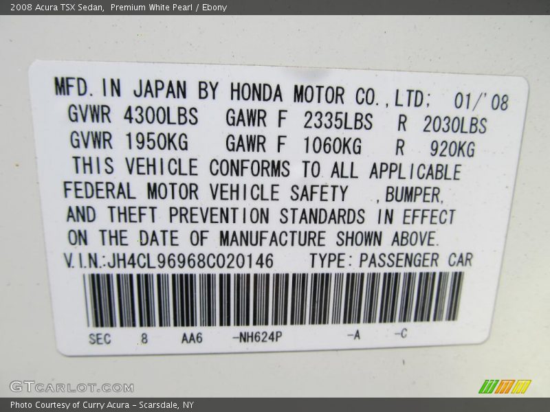 Premium White Pearl / Ebony 2008 Acura TSX Sedan
