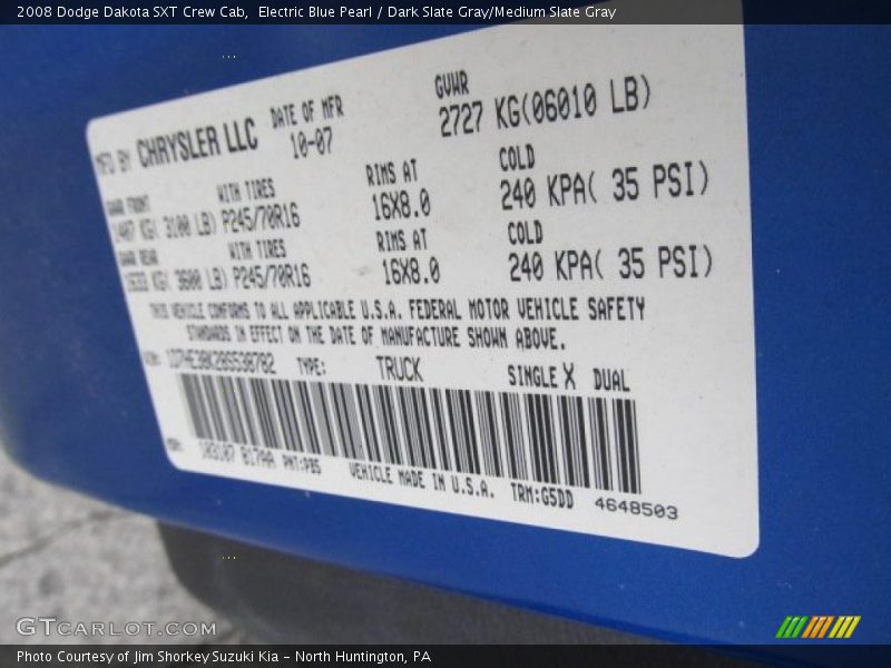 Electric Blue Pearl / Dark Slate Gray/Medium Slate Gray 2008 Dodge Dakota SXT Crew Cab