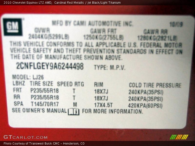 Cardinal Red Metallic / Jet Black/Light Titanium 2010 Chevrolet Equinox LTZ AWD