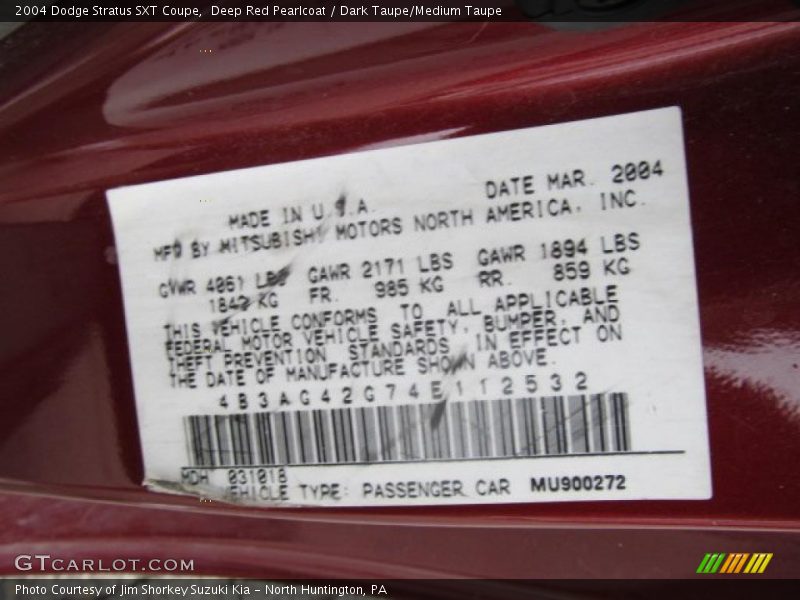 Deep Red Pearlcoat / Dark Taupe/Medium Taupe 2004 Dodge Stratus SXT Coupe