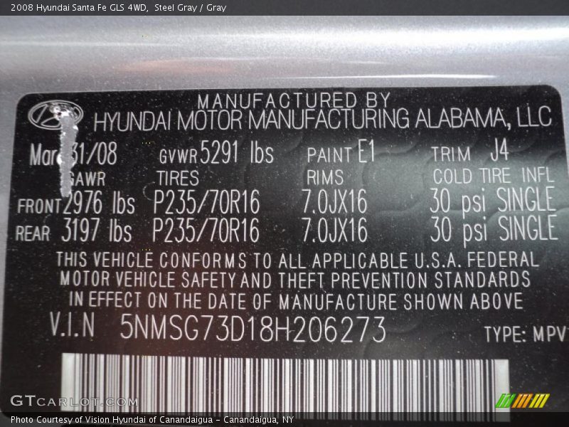 Steel Gray / Gray 2008 Hyundai Santa Fe GLS 4WD