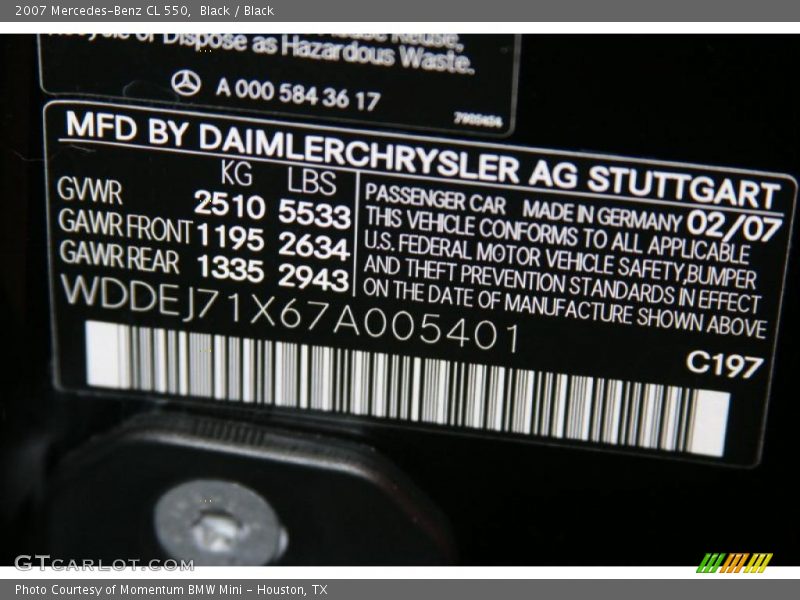 Black / Black 2007 Mercedes-Benz CL 550