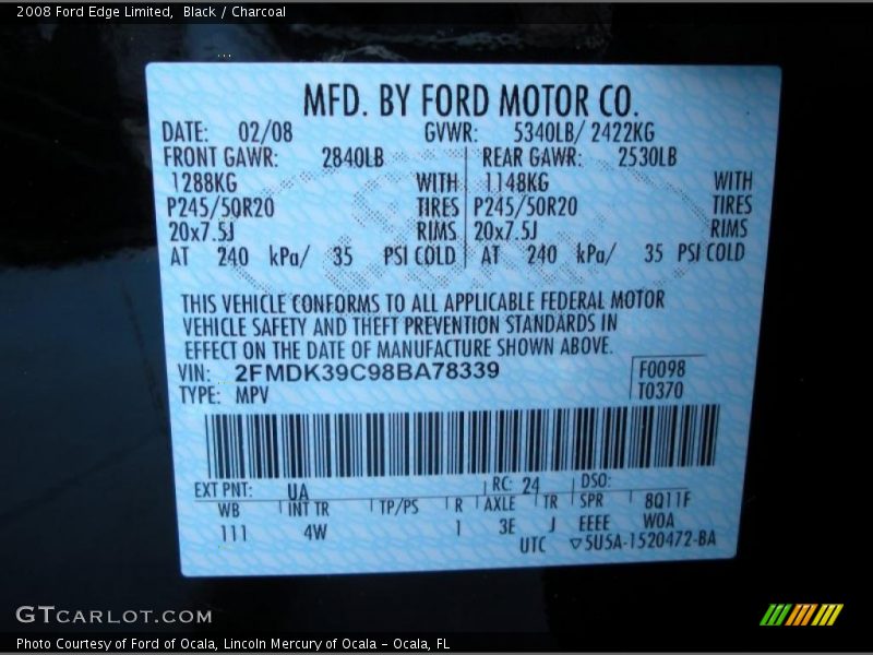 Black / Charcoal 2008 Ford Edge Limited