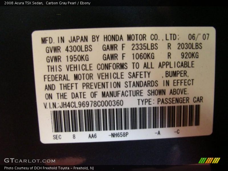 Carbon Gray Pearl / Ebony 2008 Acura TSX Sedan
