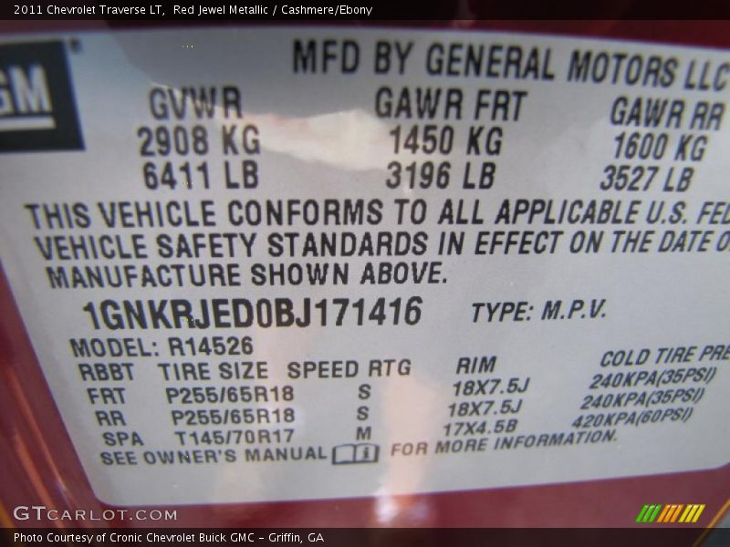 Red Jewel Metallic / Cashmere/Ebony 2011 Chevrolet Traverse LT