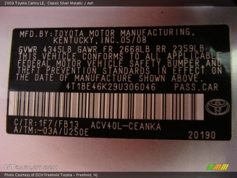 Classic Silver Metallic / Ash 2009 Toyota Camry LE