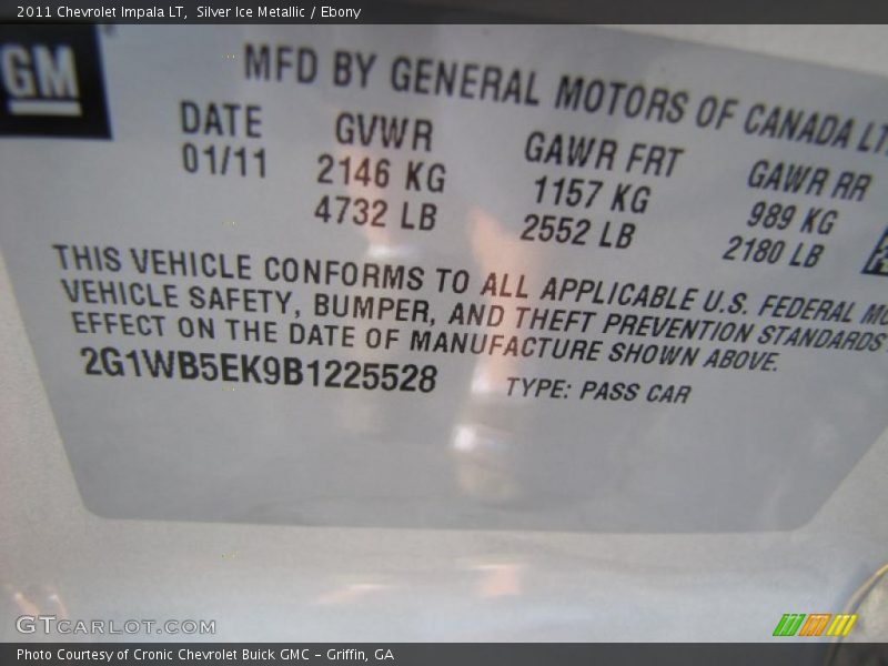 Silver Ice Metallic / Ebony 2011 Chevrolet Impala LT