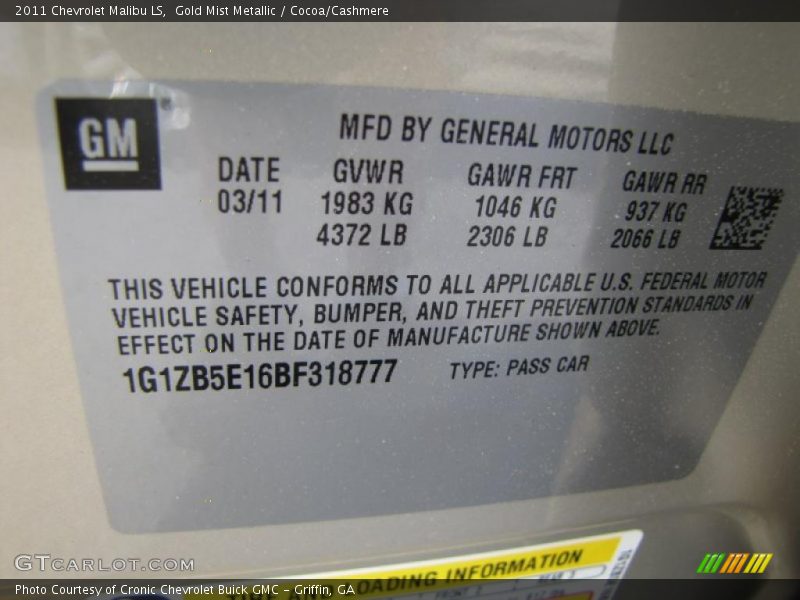 Gold Mist Metallic / Cocoa/Cashmere 2011 Chevrolet Malibu LS