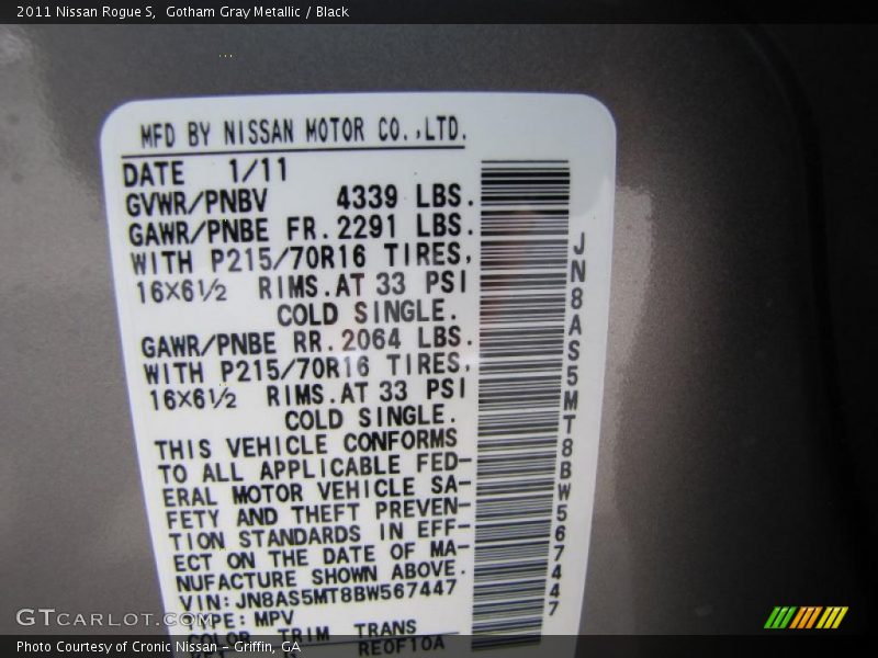 Gotham Gray Metallic / Black 2011 Nissan Rogue S