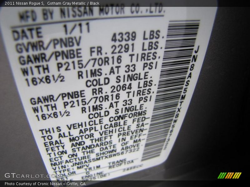 Gotham Gray Metallic / Black 2011 Nissan Rogue S