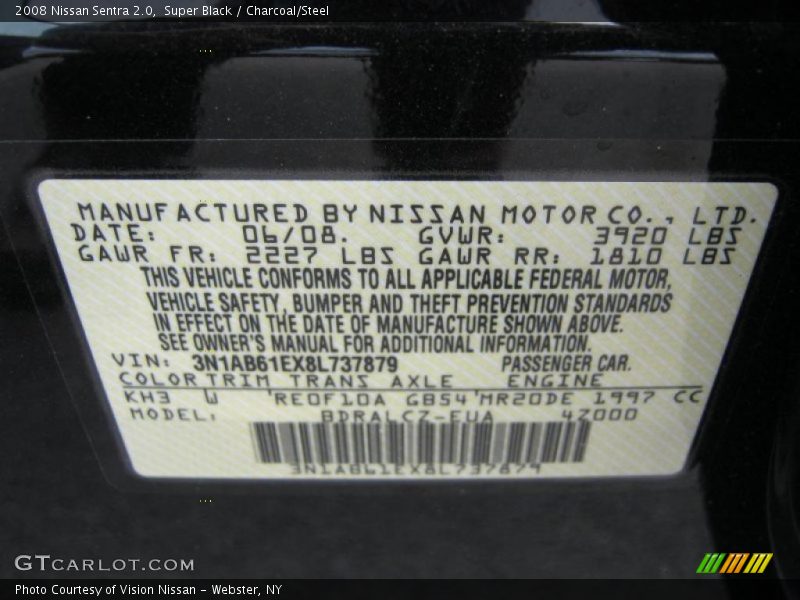 Super Black / Charcoal/Steel 2008 Nissan Sentra 2.0