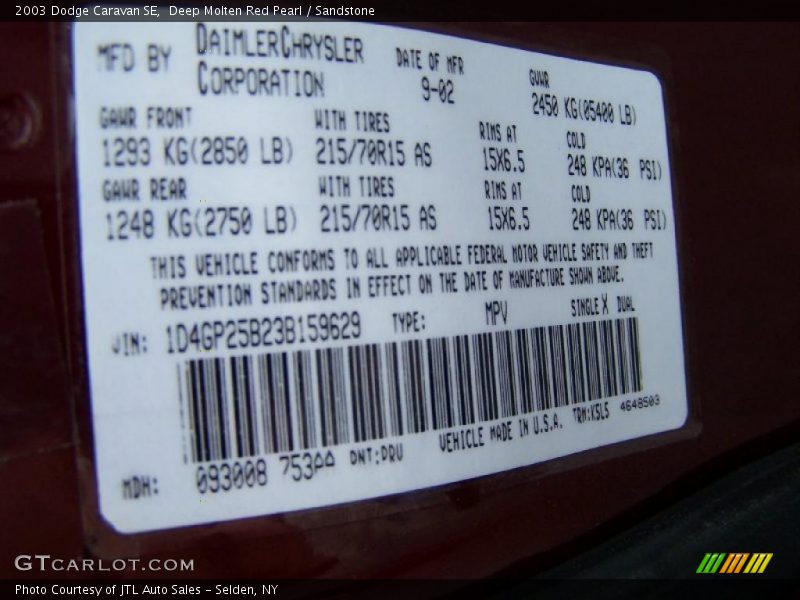 2003 Caravan SE Deep Molten Red Pearl Color Code PRV
