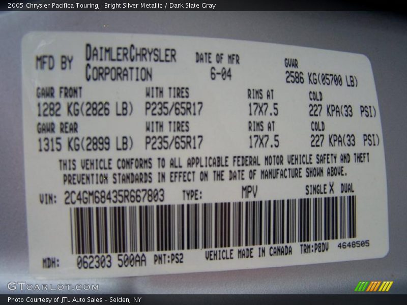 Bright Silver Metallic / Dark Slate Gray 2005 Chrysler Pacifica Touring