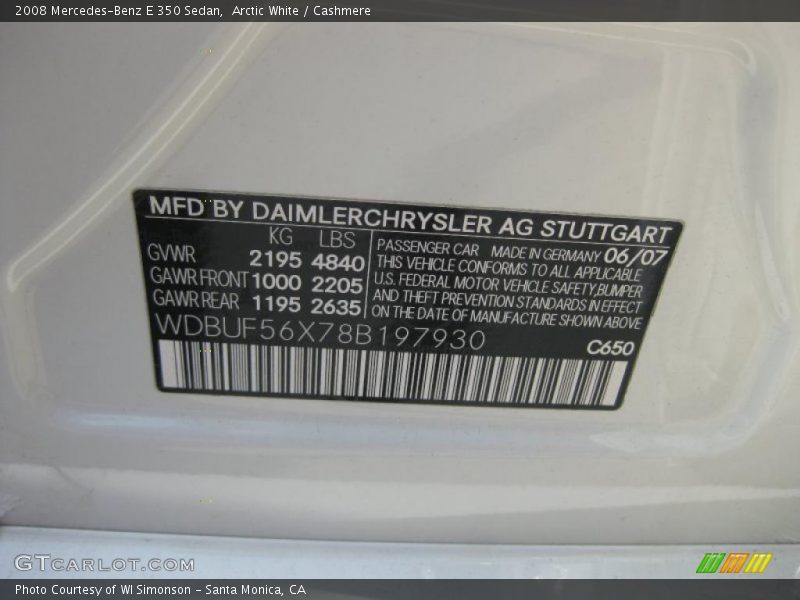Arctic White / Cashmere 2008 Mercedes-Benz E 350 Sedan