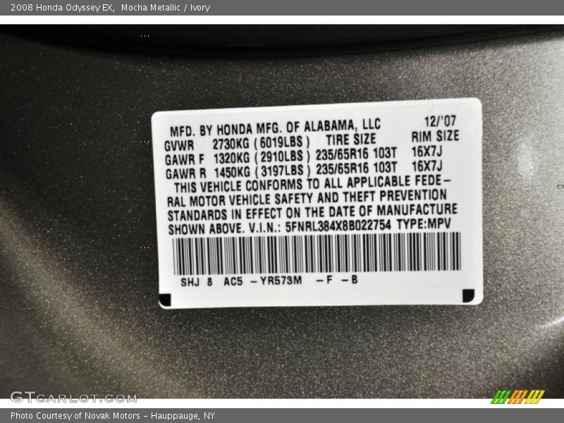 Mocha Metallic / Ivory 2008 Honda Odyssey EX