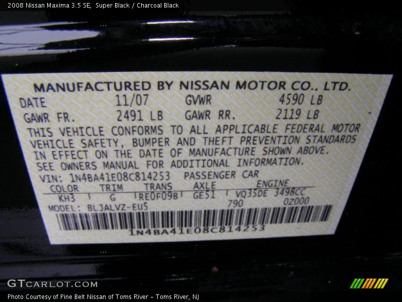 Super Black / Charcoal Black 2008 Nissan Maxima 3.5 SE