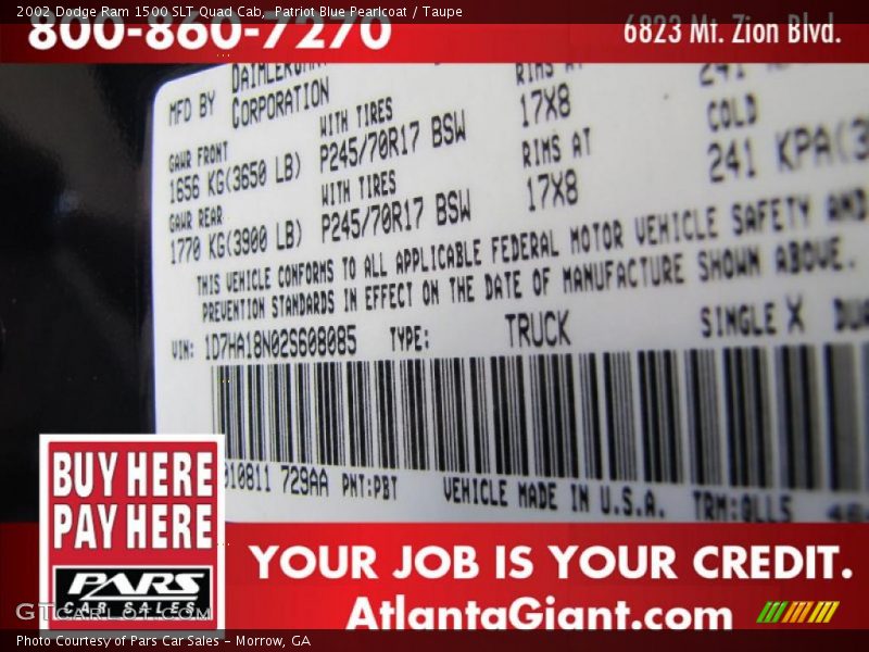 Patriot Blue Pearlcoat / Taupe 2002 Dodge Ram 1500 SLT Quad Cab