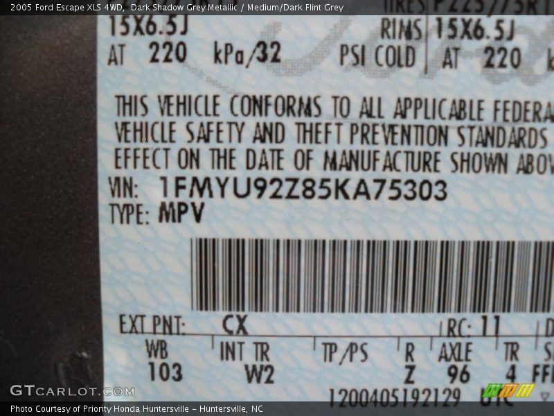 Dark Shadow Grey Metallic / Medium/Dark Flint Grey 2005 Ford Escape XLS 4WD