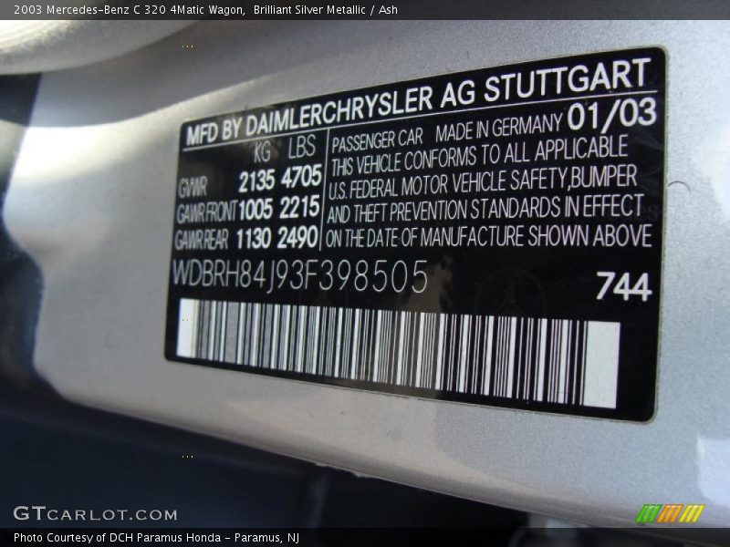 Brilliant Silver Metallic / Ash 2003 Mercedes-Benz C 320 4Matic Wagon