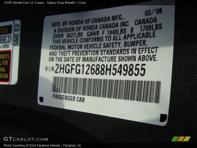 Galaxy Gray Metallic / Gray 2008 Honda Civic LX Coupe