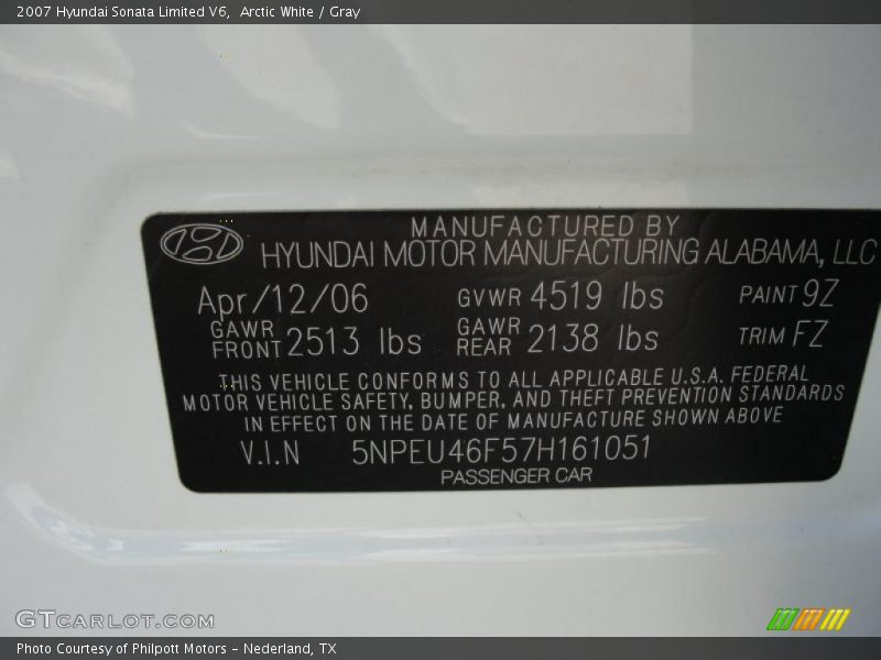 Arctic White / Gray 2007 Hyundai Sonata Limited V6