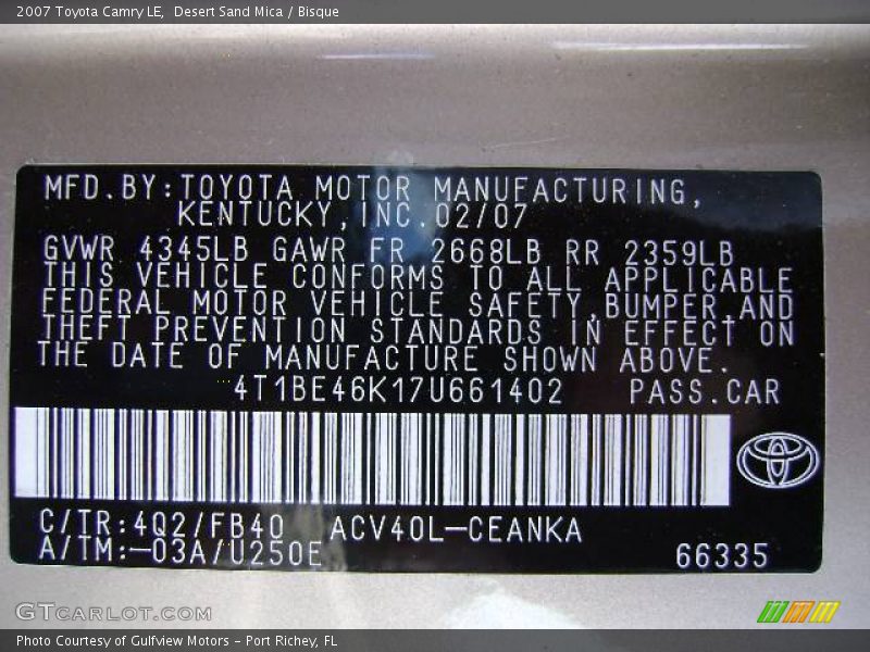 Desert Sand Mica / Bisque 2007 Toyota Camry LE