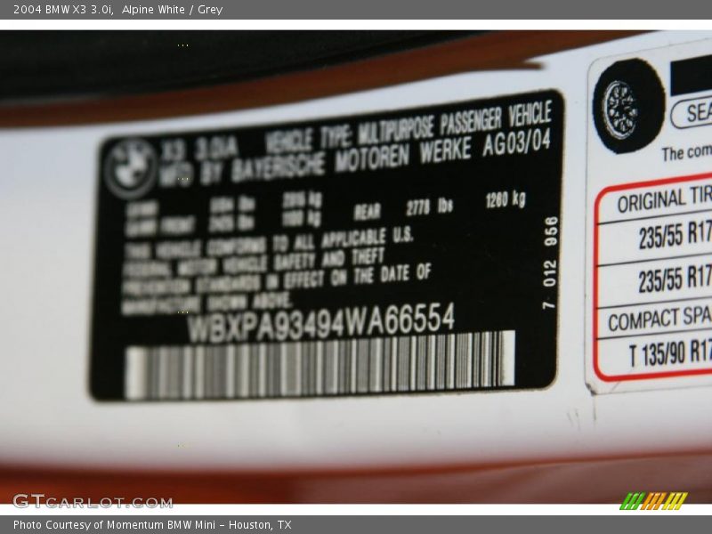 Alpine White / Grey 2004 BMW X3 3.0i
