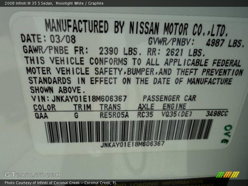 2008 M 35 S Sedan Moonlight White Color Code QAA