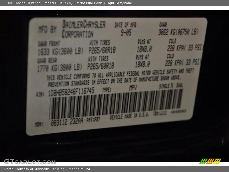 Patriot Blue Pearl / Light Graystone 2006 Dodge Durango Limited HEMI 4x4