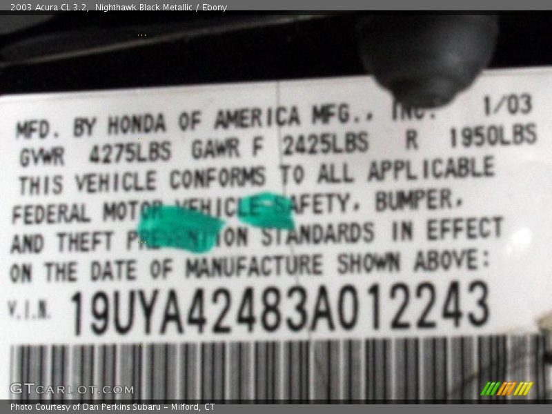 Nighthawk Black Metallic / Ebony 2003 Acura CL 3.2
