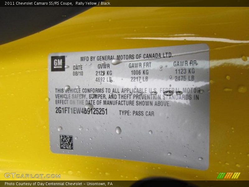 Rally Yellow / Black 2011 Chevrolet Camaro SS/RS Coupe