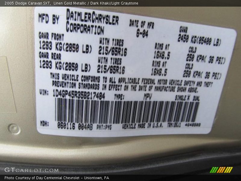 Linen Gold Metallic / Dark Khaki/Light Graystone 2005 Dodge Caravan SXT