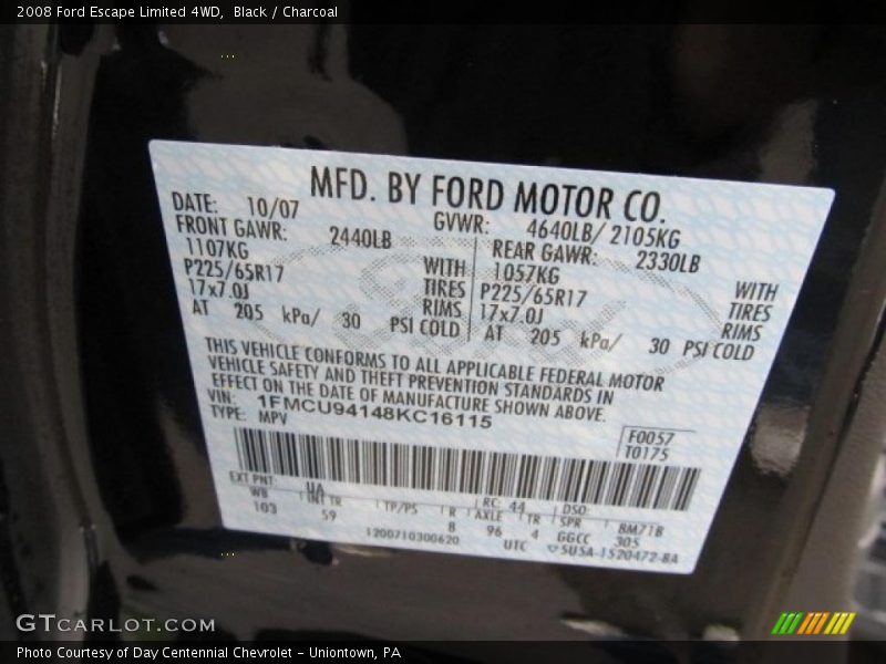 Black / Charcoal 2008 Ford Escape Limited 4WD