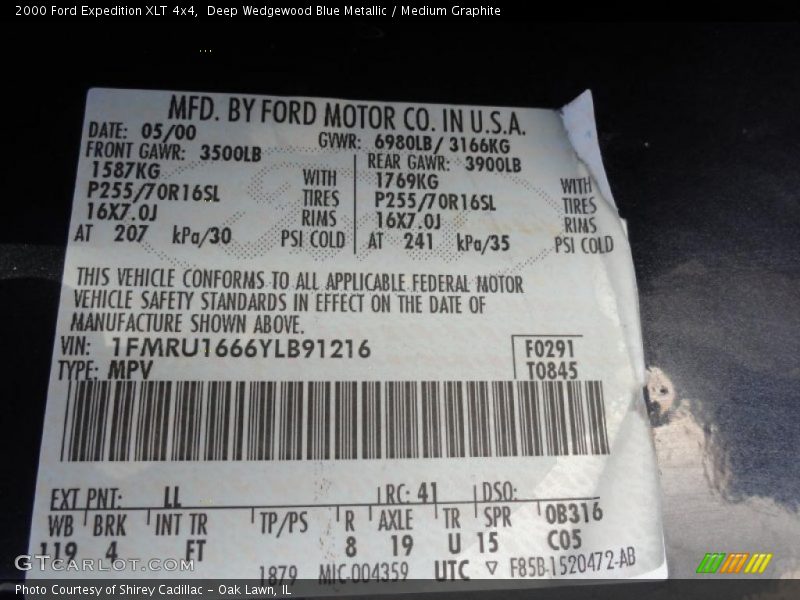 2000 Expedition XLT 4x4 Deep Wedgewood Blue Metallic Color Code LL