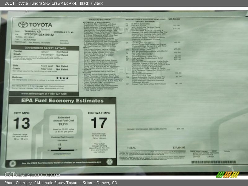  2011 Tundra SR5 CrewMax 4x4 Window Sticker