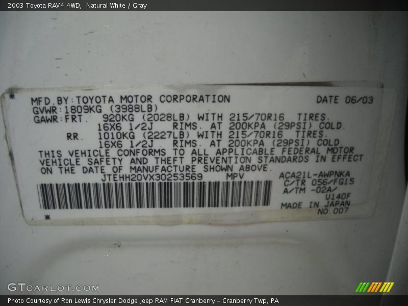 Natural White / Gray 2003 Toyota RAV4 4WD