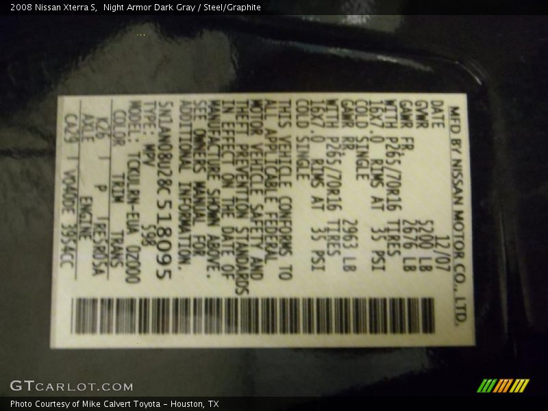 Night Armor Dark Gray / Steel/Graphite 2008 Nissan Xterra S