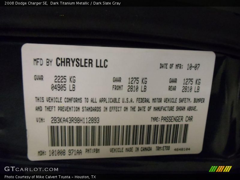Dark Titanium Metallic / Dark Slate Gray 2008 Dodge Charger SE