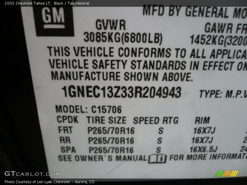 Black / Tan/Neutral 2003 Chevrolet Tahoe LT