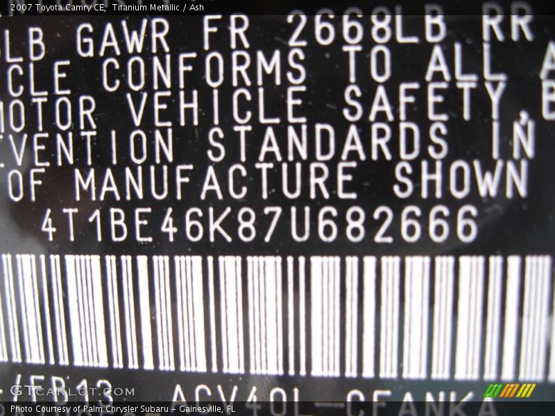 Titanium Metallic / Ash 2007 Toyota Camry CE